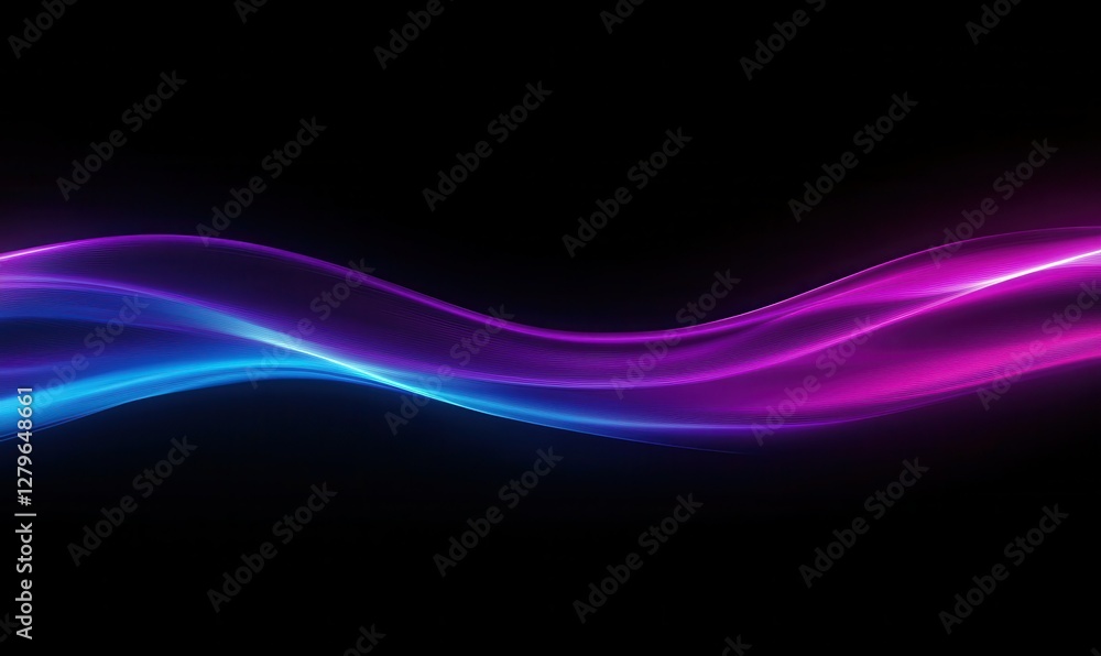 Poster abstract close-up of a bright neon wave flowing smoothly across a dark surface, creating a futuristi