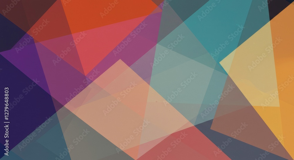 Poster abstract geometric delight: overlapping translucent triangles of various colors create a dynamic and