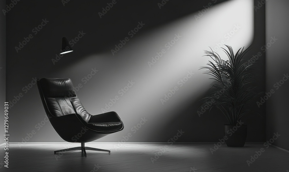 Poster a monochrome image showcasing the contrast between light and dark in a room. it can symbolize illumi