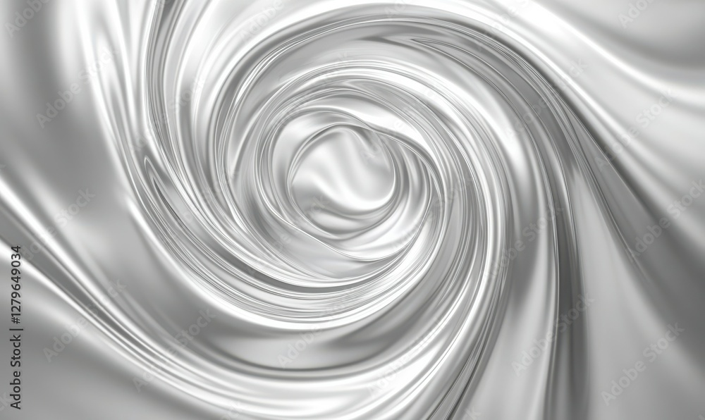 Poster abstract composition of swirling liquid silver, soft glowing reflections creating depth, luxurious a