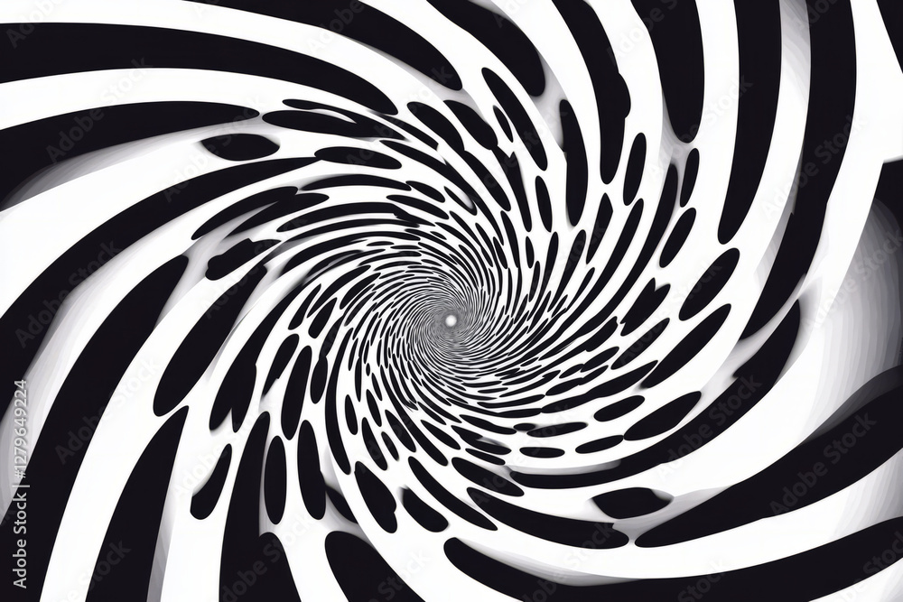 Poster a hypnotic black and white optical illusion pattern with swirling and interwoven lines creating a me