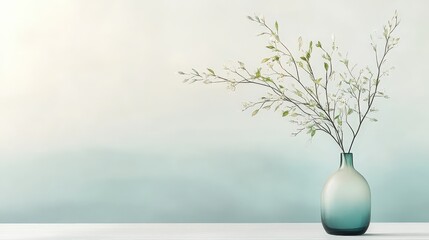 Elegant Vase with Green Branches on a Soft Background