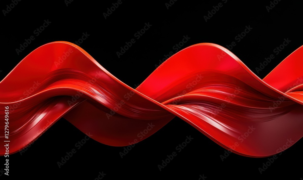 Poster abstract dynamic ribbons of deep red light twisting fluidly on a black background, symbolizing elega