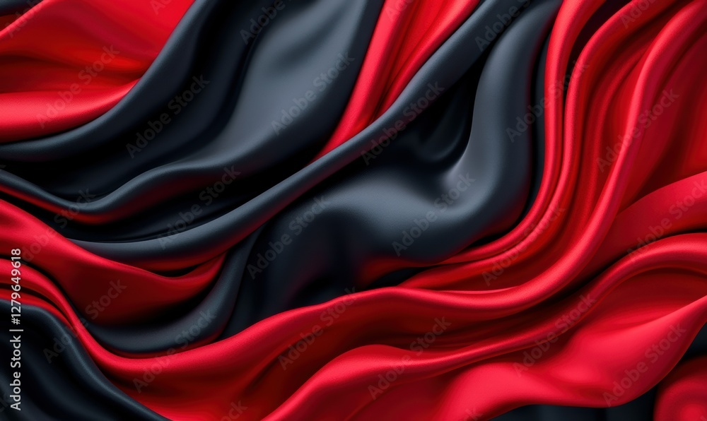Poster abstract dynamic ribbons of red and black light twisting fluidly on a dark background, symbolizing e