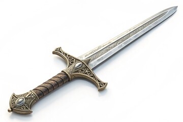 decorative knife,dagger made of silver isolated on white,Fantasy sword isolated transparent on white background. 