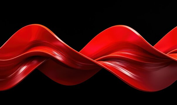 Abstract dynamic ribbons of deep red light twisting fluidly on a black background, symbolizing elegance and boldness