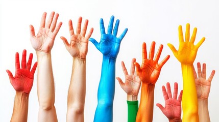 International Volunteer Day Colorful hands raised in joyful celebration.