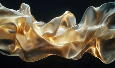 Fototapeta premium Abstract flowing ribbons of golden light against a sleek black background, creating a luxurious and dynamic aesthetic