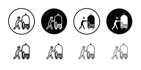 Bellboy with luggage cart icon Thin line flat illustration