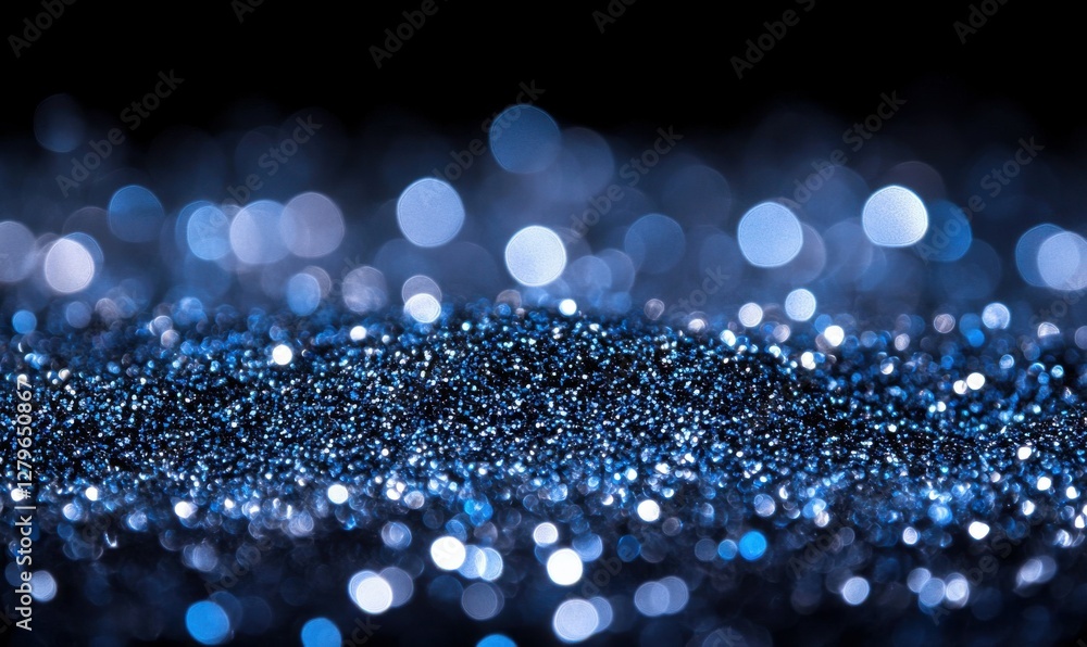 Poster abstract glittering blue and silver bokeh lights on a dark background, creating a magical and festiv