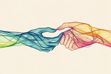 A digital illustration of two hands coming together, with colorful lines representing effective communication and understanding in relationships.