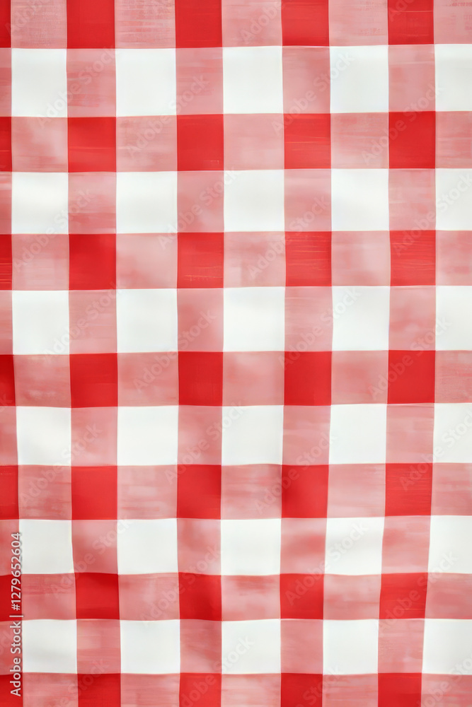 Poster a classic gingham checkered pattern in bright red and white, evoking summer picnic vibes. the clean 