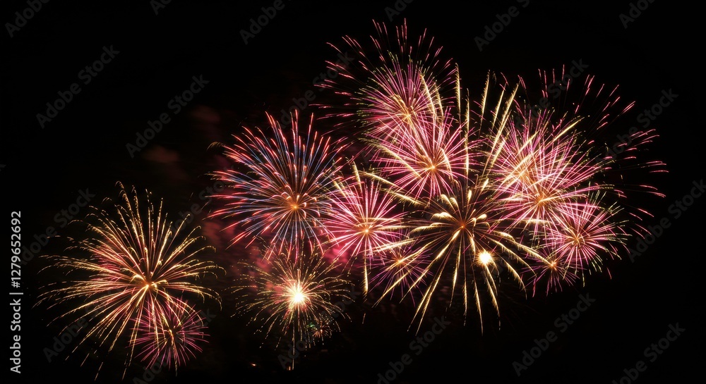 Poster explosions of light: a dazzling display of fireworks illuminates the night sky, showcasing intricate