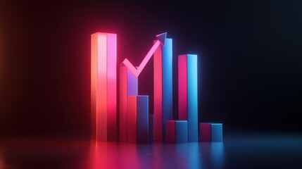 Abstract 3D graph with colorful bars representing growth and decline in a dark environment