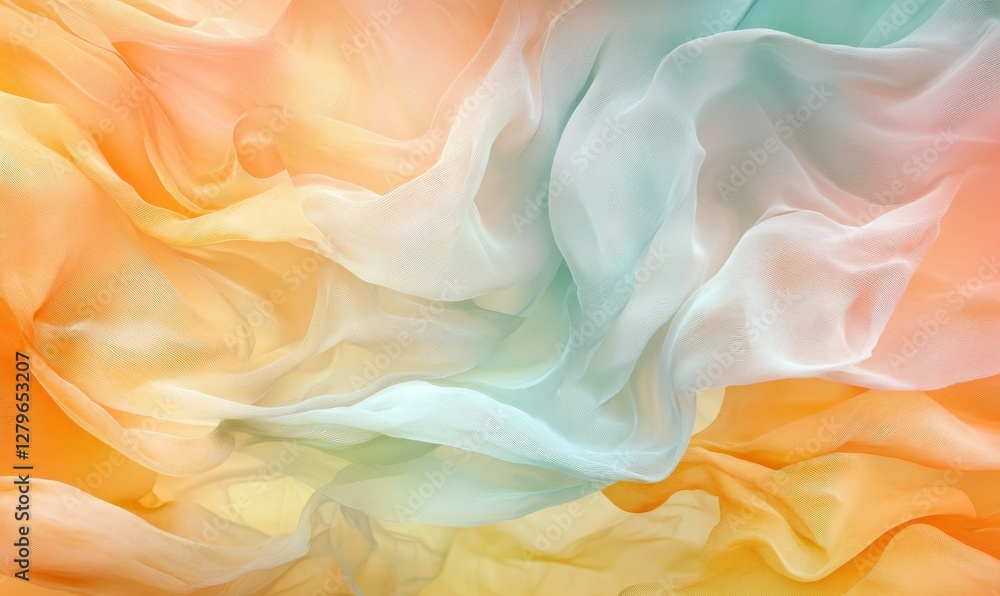 Poster abstract pastel-colored waves blending seamlessly, soft gradients and fluid textures creating a drea