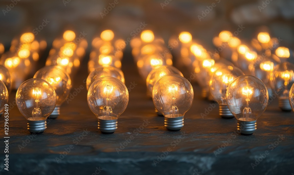 Poster an array of light bulbs placed on a flat surface, ready to be used or shown.