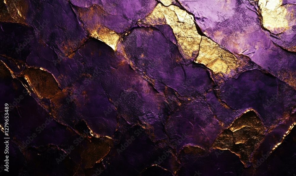 Poster abstract purple and gold metallic textures blending seamlessly, illuminated by soft light creating a