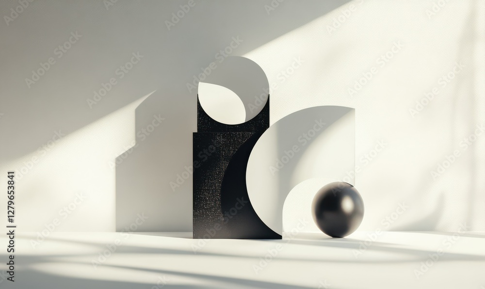 Poster abstract shadows cast by geometric shapes on a smooth white surface, creating a modern and minimalis