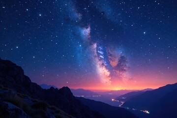 Naklejka premium Sparkling starlight fills the dark canvas of a clear evening sky, hues, atmospheric