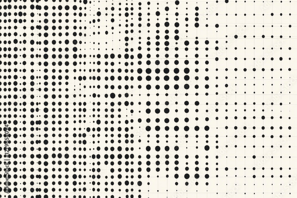 Poster a simple and modern illustration of clean, black dots scattered in a grid pattern, creating an elega