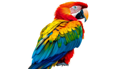 Brightly colored parrot perched and looking around