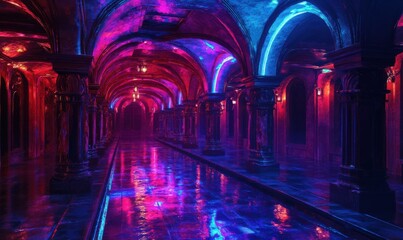 Obraz premium Atmospheric futuristic city glowing under bold neon lights, creating a vibrant and dynamic urban landscape