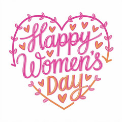 Obraz premium Happy Women's Day. Hand lettering on the background framework of hearts. Vector greeting inscription with the International Women's Day. vector illustration isolated on white background.