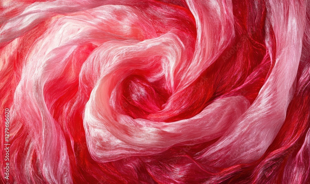 Poster artistic abstraction of swirling pink and red paint strokes, bold and textured, creating a dynamic s