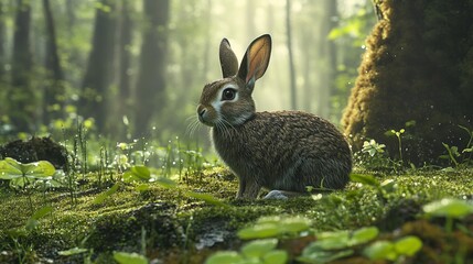 Obraz premium Rabbit habitat features in spring morning AR 169 V 61