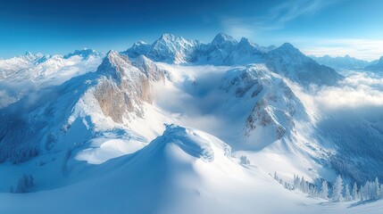 Obraz premium Stunning Snowy Mountain Peaks with Bright Blue Sky 