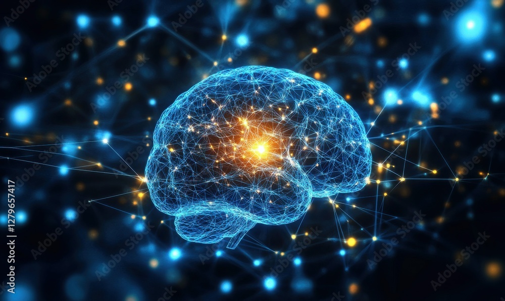 Poster blockchain technology, big data, neural network blocks, artificial intelligence training. hi-tech ba