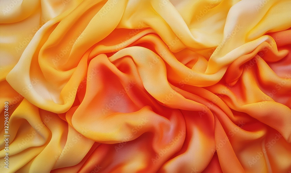 Aufkleber bright yellow and orange gradient fabric flowing in soft waves, dynamic folds creating a bold and lu