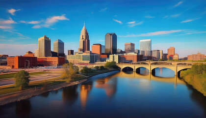 Fototapeta premium This is a generative ai version of downtown Indianapolis, Indiana, USA with the White River in the foreground.
