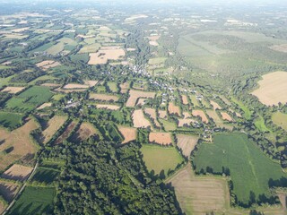 Aerial view of a landscape of hedges and berms in Brittany - Vue aérienne d'un paysage de haies et...
