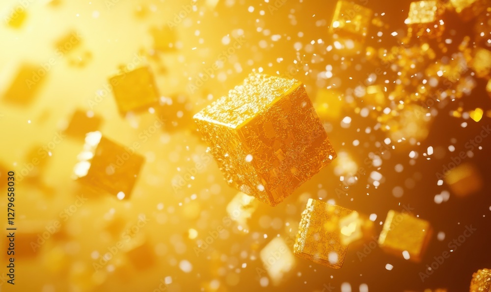 Poster chaotic particles in an abstract 3d rendering. flying cubes in a void. dynamic structure. futuristic