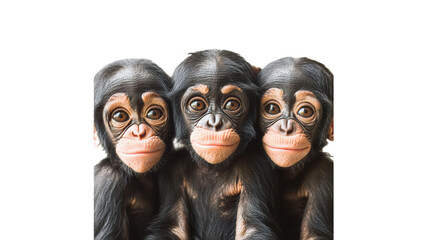 Three baby monkeys displaying playful expressions