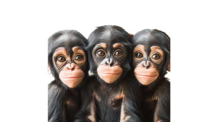 Three baby monkeys displaying playful expressions