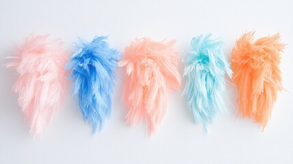 Colorful duster heads, pastel colors, flat lay, cleaning supplies