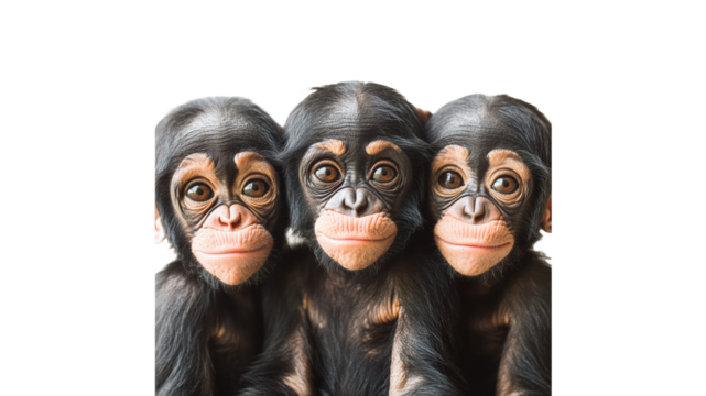 Three baby monkeys displaying playful expressions