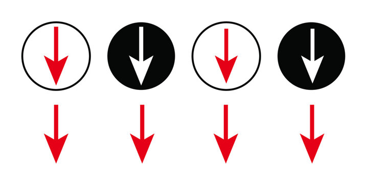 red Down arrow icon Thin line flat illustration