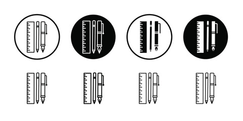 Ruler, pencil and pen icon Thin line flat illustration