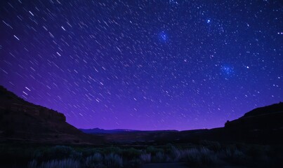 Naklejka premium Purple Light Streaks with Stars in Background