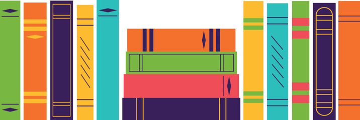 Fiction. Books of different colors. Isolated vector illustration in flat style.