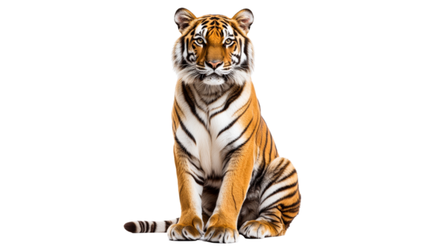 Calm tiger on a white background
