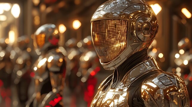 Metaverse Combatants in Gleaming Futuristic Armor Amid Shimmering Holographic Grids - Powered by Adobe