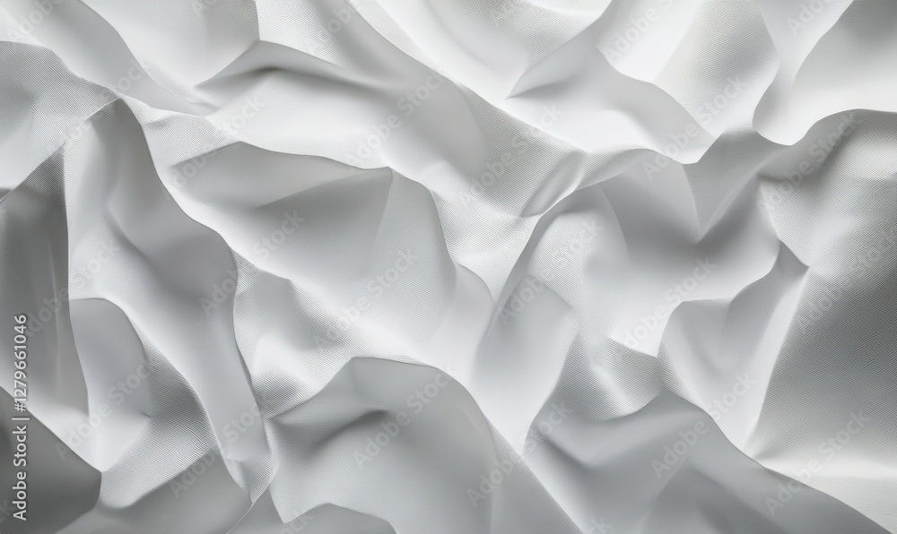Poster crumpled metallic silver paper texture with soft reflections, clean minimalist background with sharp