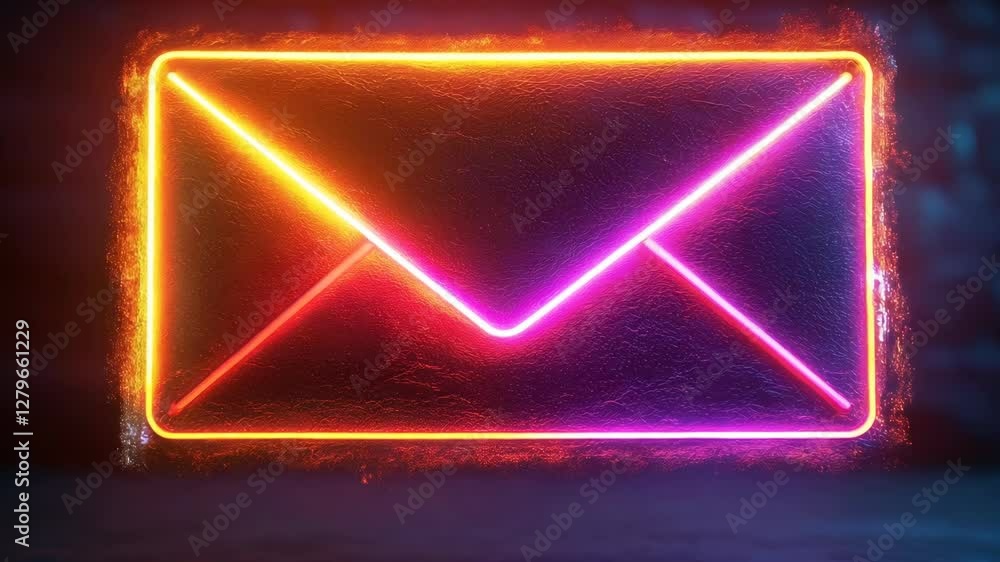 Poster neon envelope icon pulsating with vivid light in dark atmosphere