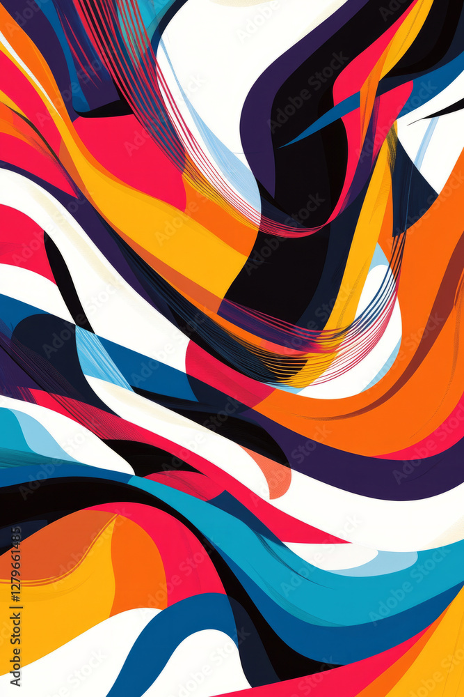 Poster a dynamic digital illustration of large, bold lines and curves that create a visually stimulating ab