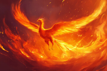 A digital painting of a phoenix rising from flames, representing resilience, renewal, and personal strength.
