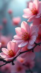 Obraz premium Beautiful pink flowers on the tree. Spring background. Nature illustration
